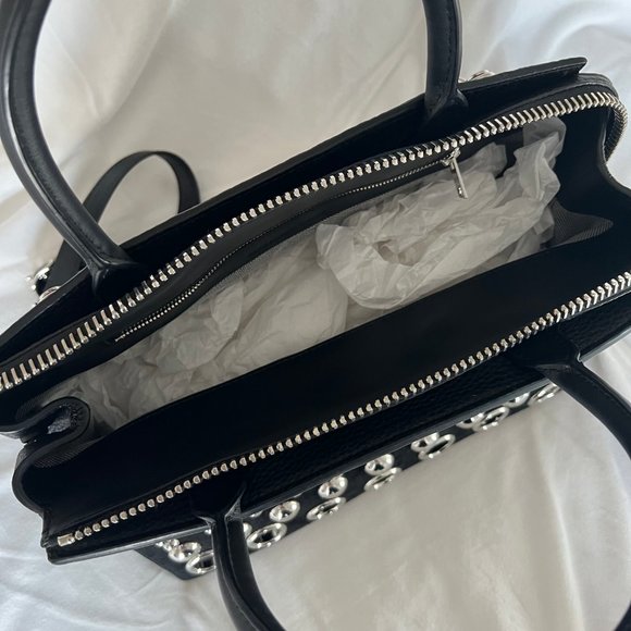 Alexander Wang Marion Attica Black Suede Silver Studded Flap Tote Satchel - Picture 10 of 16